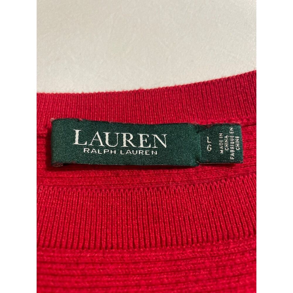Lauren Ralph Lauren Ribbed Sweater Red Boat Neck Button Shoulder Women's Large - Picture 6 of 10
